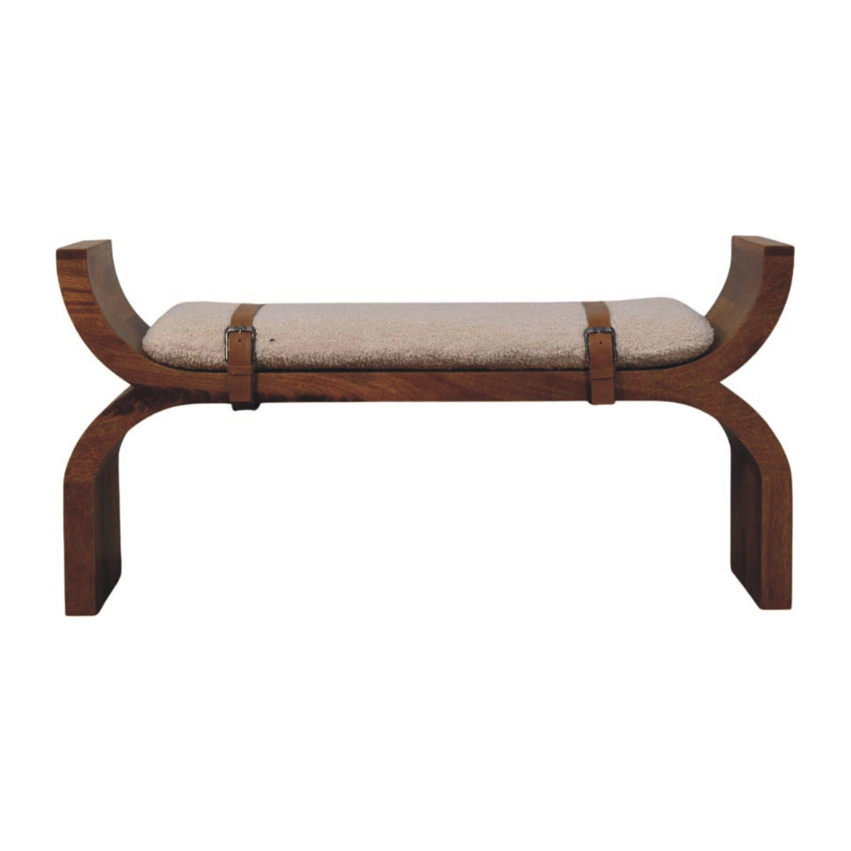Banc à accoudoirs bouclette et cuir en manguier massif – Ambre – vue 9