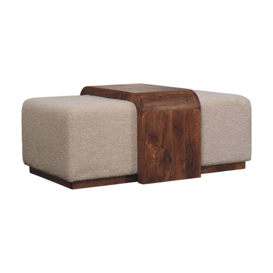 Banc double bouclette à tablette en manguier massif – Caramel miel – vue 2