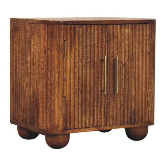 Buffet compact cannelé à pieds boule en manguier massif – Ambre – vue 2