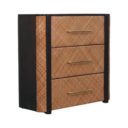 Commode à 3 tiroirs tressés en manguier massif – Moka – vue 2