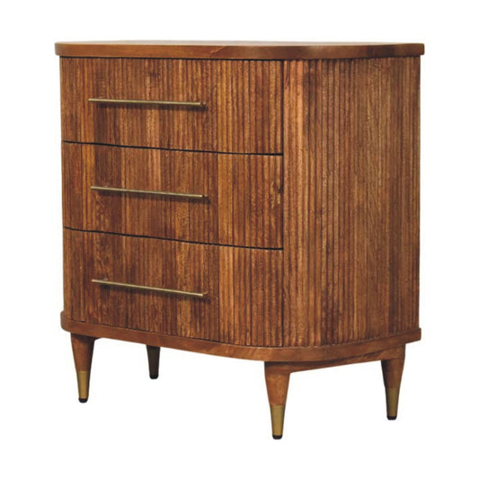 Commode cannelée à 3 tiroirs en manguier massif – Ambre – vue 2