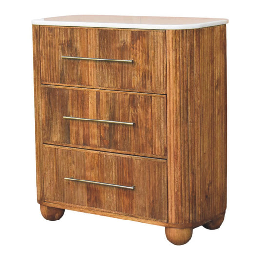 Commode cannelée à plateau marbre en manguier massif – Miel doré – vue 2