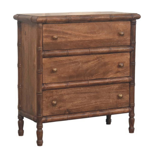 Commode façon bambou 3 tiroirs en manguier massif – Amande grillée – vue 2