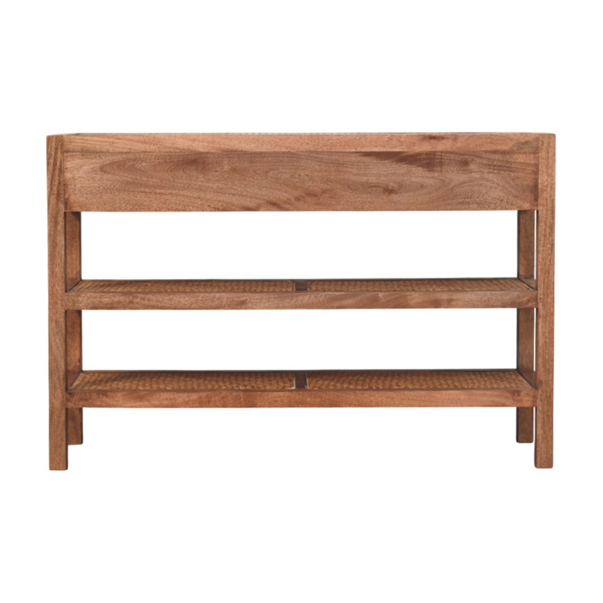 Console à étagères tressées en manguier massif – Caramel miel – vue 9