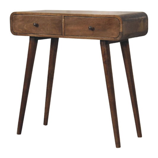 Console arrondie à 2 tiroirs en manguier massif – Gris doux – vue 2