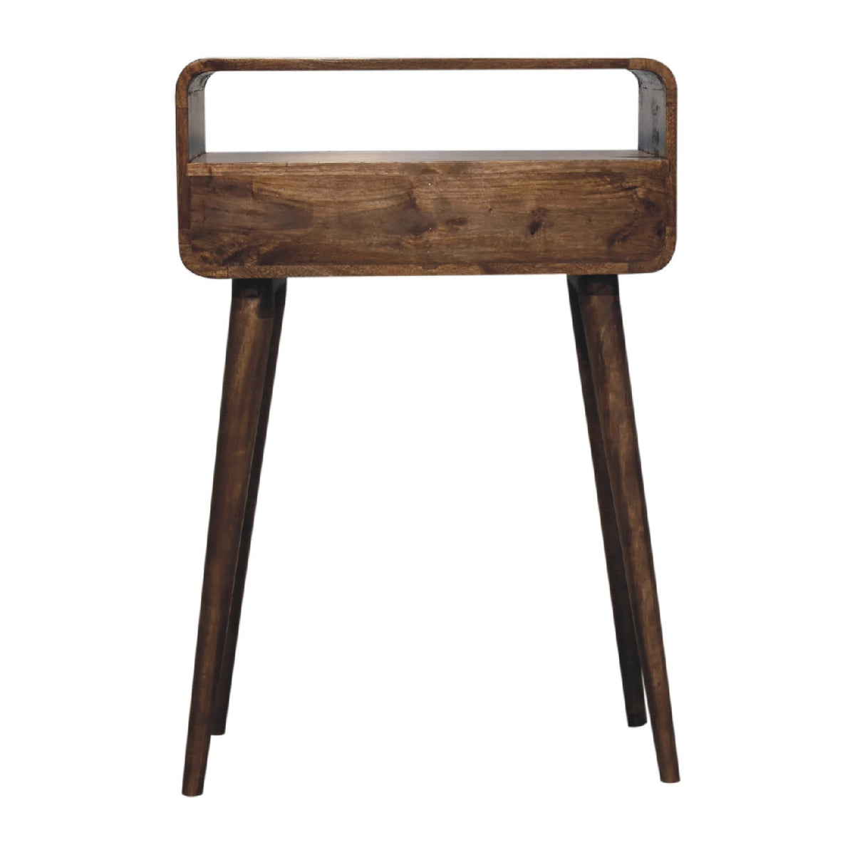 Console mini arrondie 2 tiroirs et niche en manguier massif – Gris – vue 10
