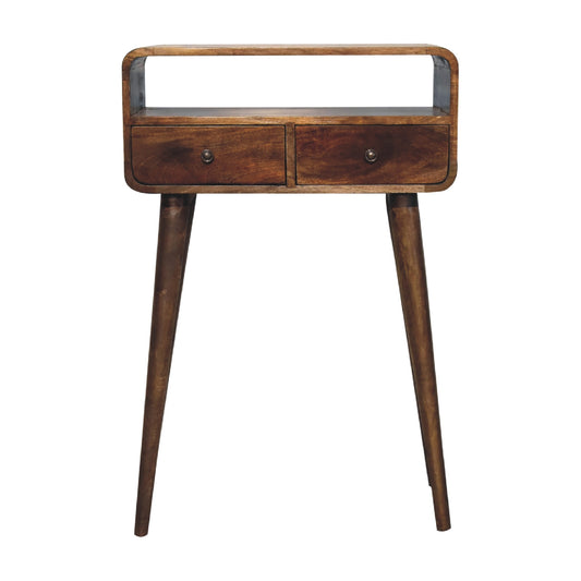 Console mini arrondie 2 tiroirs et niche en manguier massif – Gris – vue 2