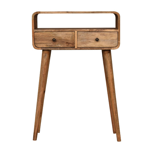 Console mini arrondie 2 tiroirs et niche en manguier massif – Naturel – vue 2