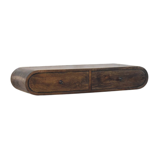 Console murale arrondie 2 tiroirs en manguier massif – Gris doux – vue 2