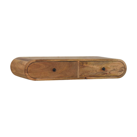 Console murale arrondie à 2 tiroirs en manguier massif – Naturel – vue 2