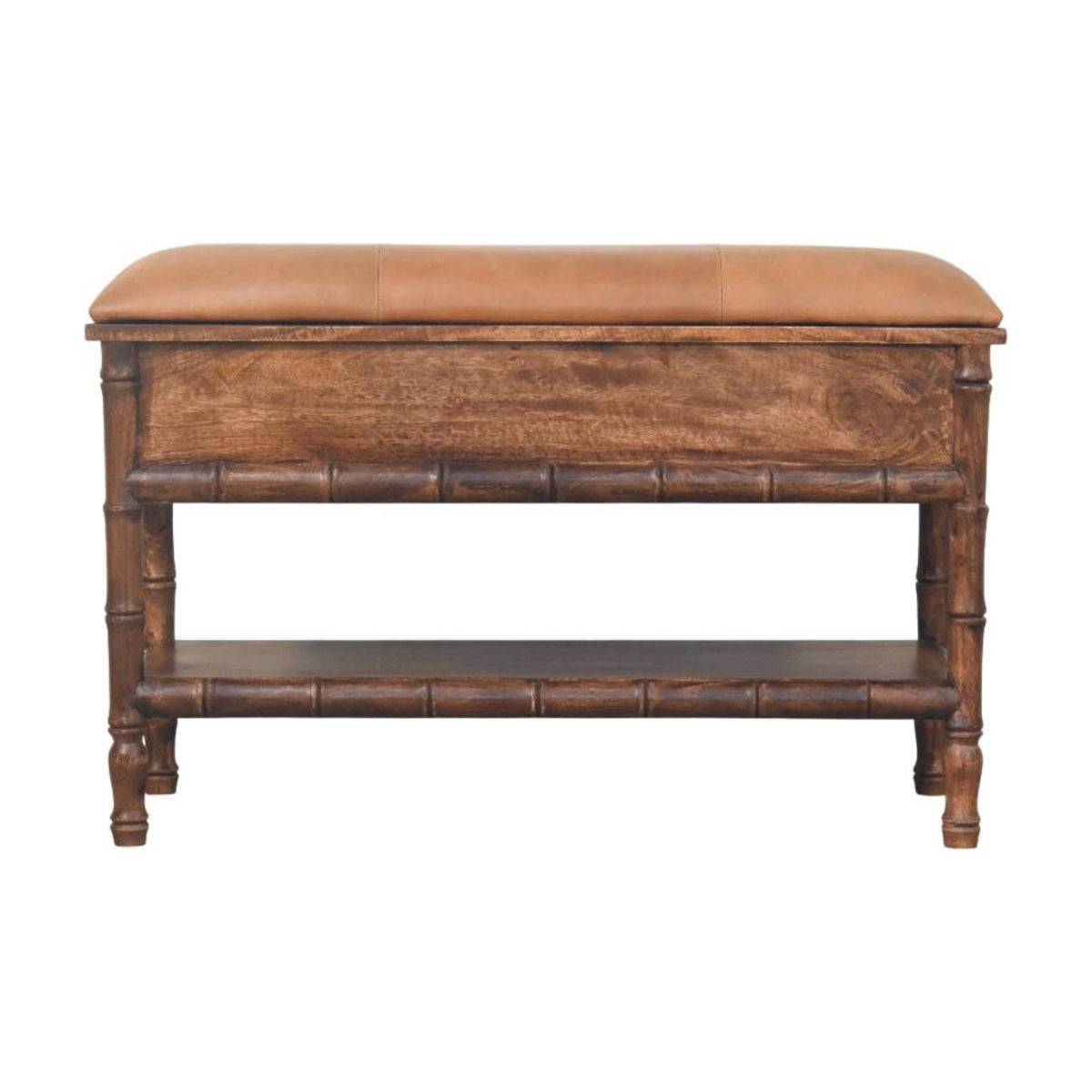 Meuble de rangement à assise cuir en manguier massif – Amande grillée – vue 9