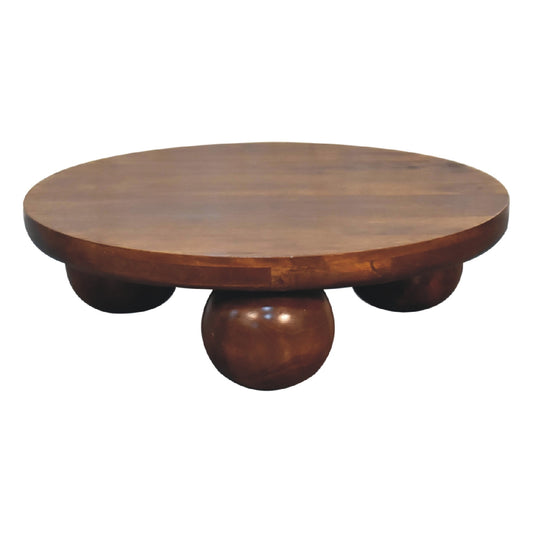 Table basse à pieds boule en manguier massif – Châtaigne – vue 2