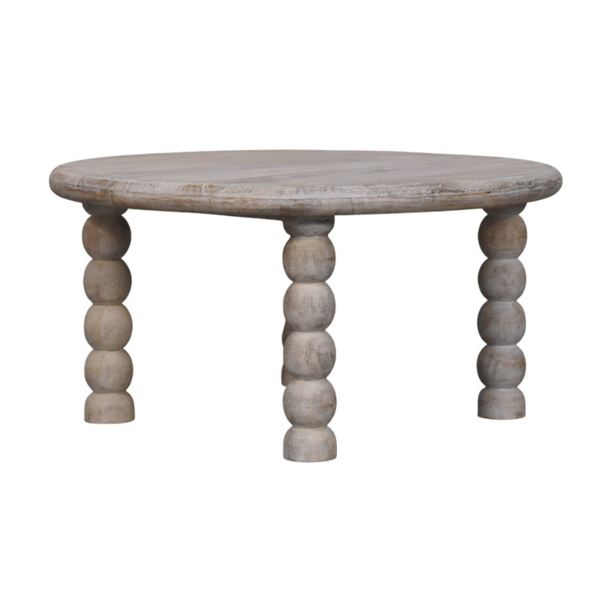 Table basse arrondie à pieds bobine en manguier massif – Naturel – vue 8