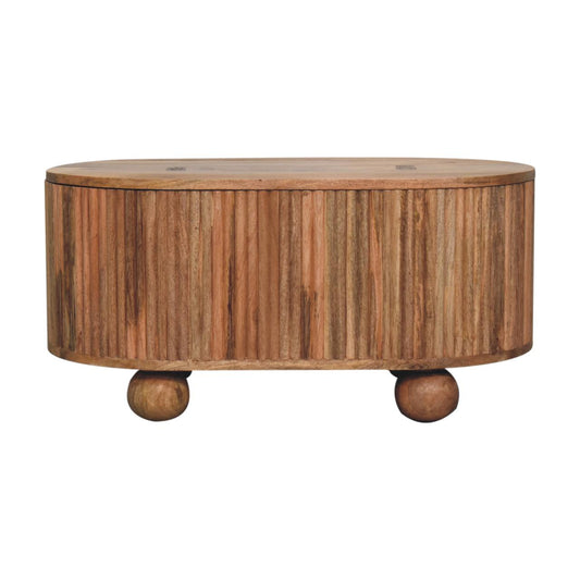 Table basse coffre à pieds boule en manguier massif – Naturel – vue 2