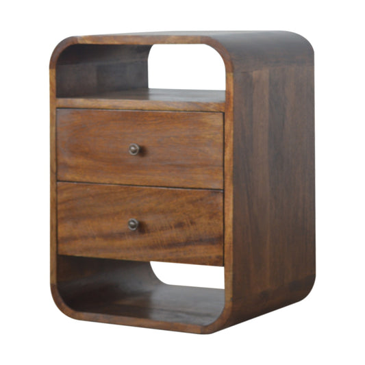 Table de chevet à 2 tiroirs et 2 niches en manguier massif – Châtaigne – vue 2