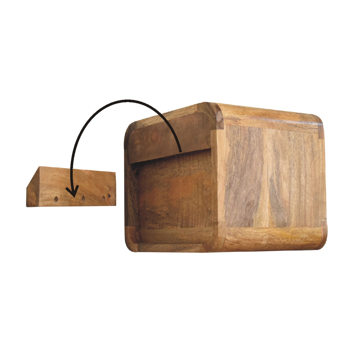Table de chevet à suspendre mini à niche en manguier massif – Naturel – schéma de fixation murale