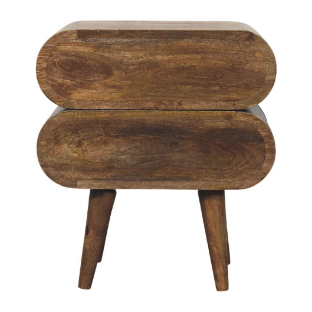 Table de chevet élancée à 2 tiroirs en manguier massif – Gris doux – vue 9