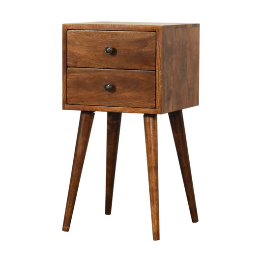 Table de chevet mini à 2 tiroirs en manguier massif – Châtaigne – vue 2
