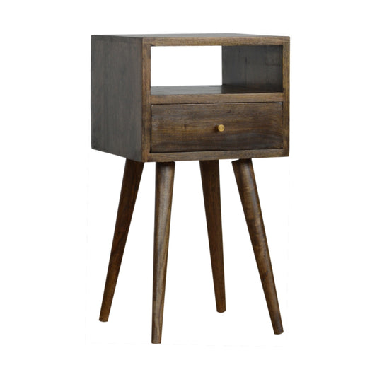 Table de chevet mini à tiroir et étagère en manguier massif – Gris – vue 2