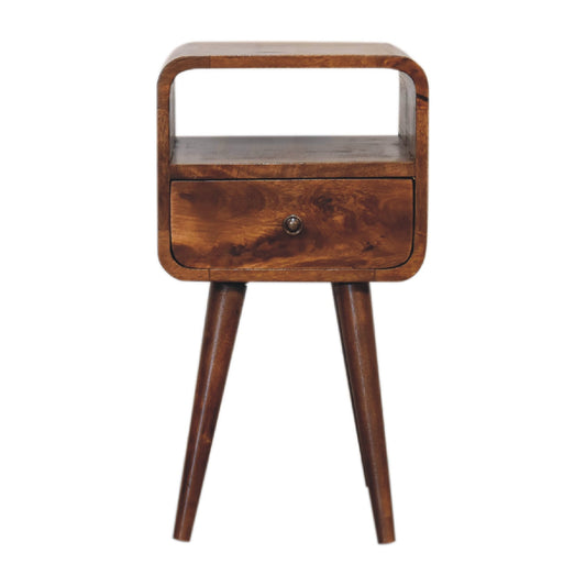 Table de chevet mini arrondie à niche en manguier massif – Châtaigne – vue 2