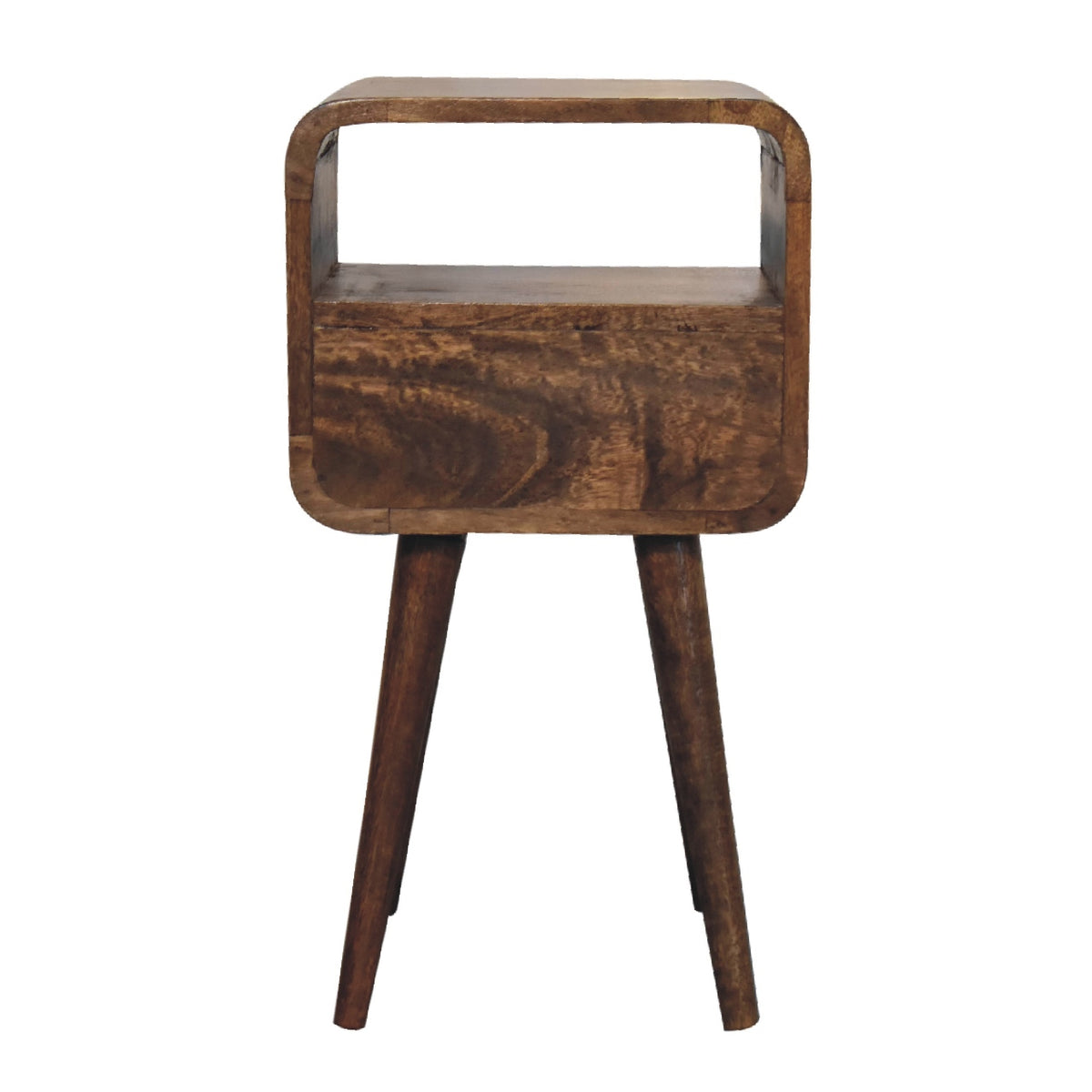 Table de chevet mini arrondie à tiroir en manguier massif – Gris – vue 9