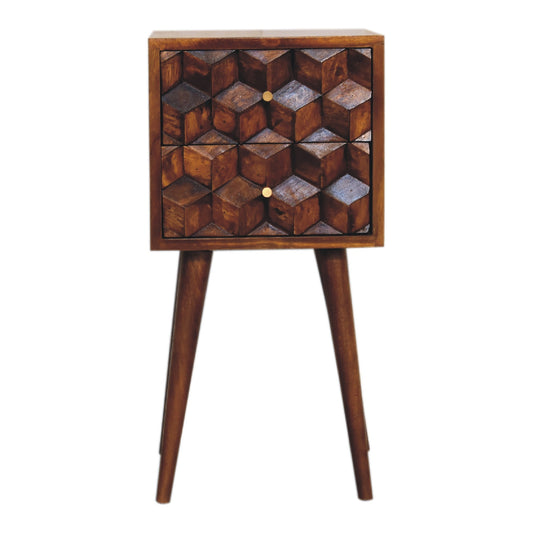 Table de chevet mini cube 2 tiroirs en manguier massif – Châtaigne – vue 2