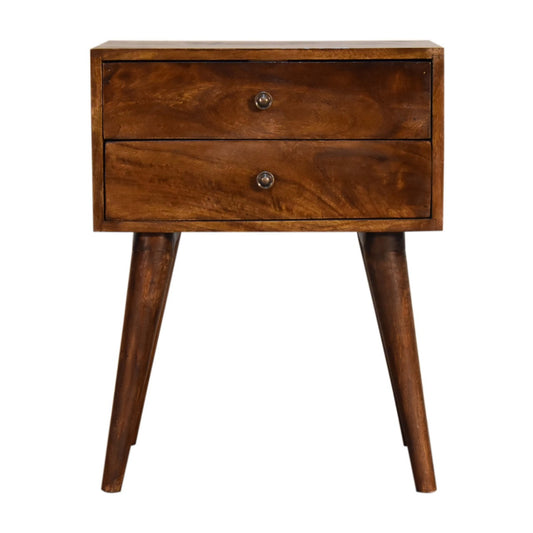 Table de chevet moderne à 2 tiroirs en manguier massif – Châtaigne – vue 2