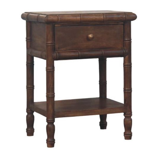 Table de chevet pieds façon bambou en manguier massif – Amande grillée – vue 2