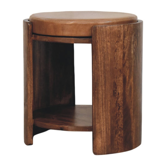 Tabouret assise cuir à étagère en manguier massif – Amande grillée – vue 2