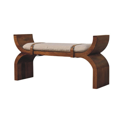 Banc à accoudoirs bouclette et cuir en manguier massif – Ambre – vue 2