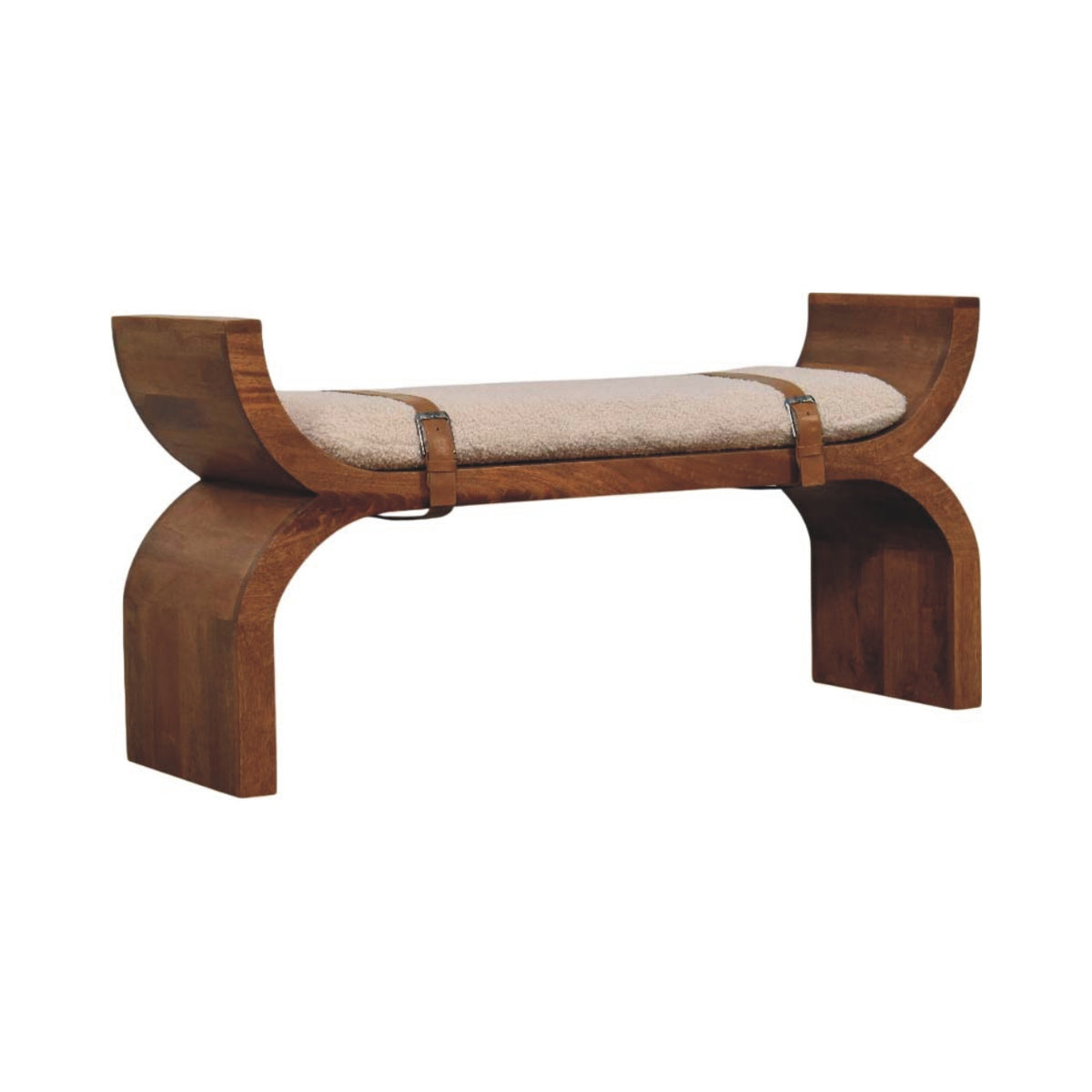 Banc à accoudoirs bouclette et cuir en manguier massif – Ambre – vue 3