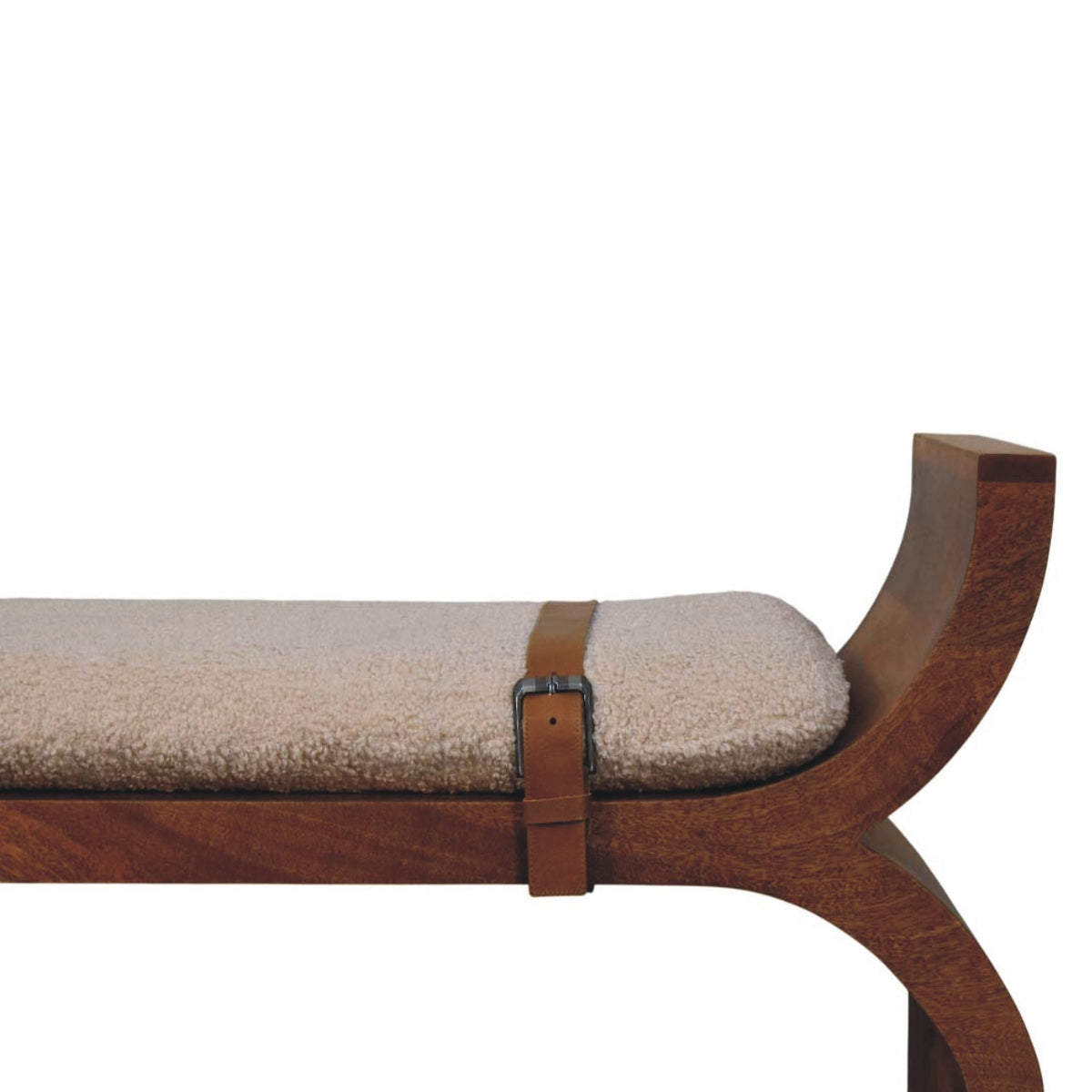 Banc à accoudoirs bouclette et cuir en manguier massif – Ambre – vue 4