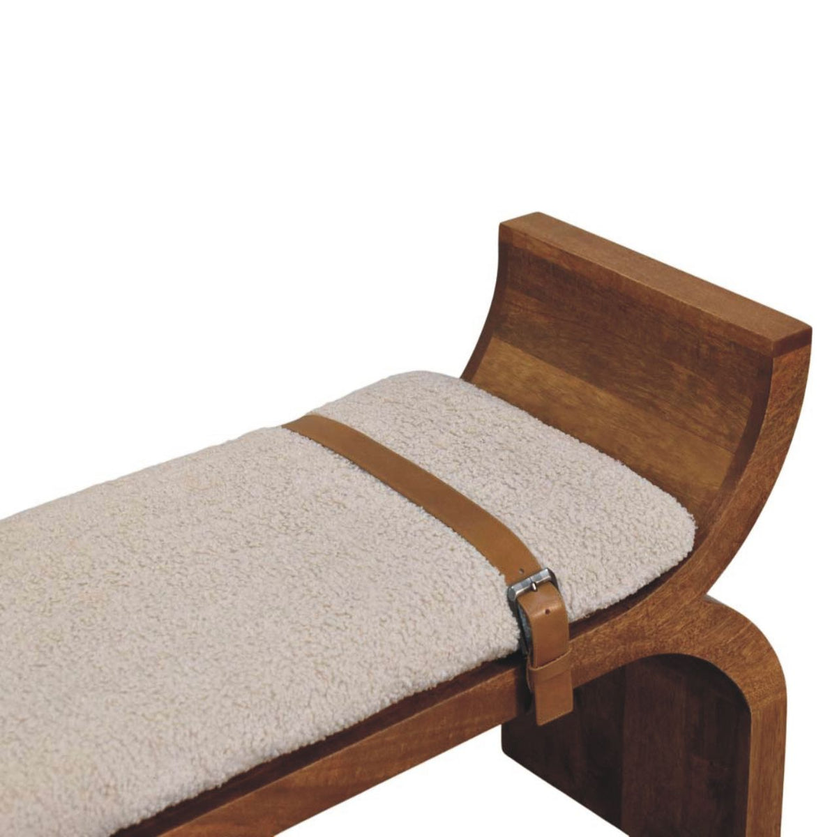 Banc à accoudoirs bouclette et cuir en manguier massif – Ambre – vue 5