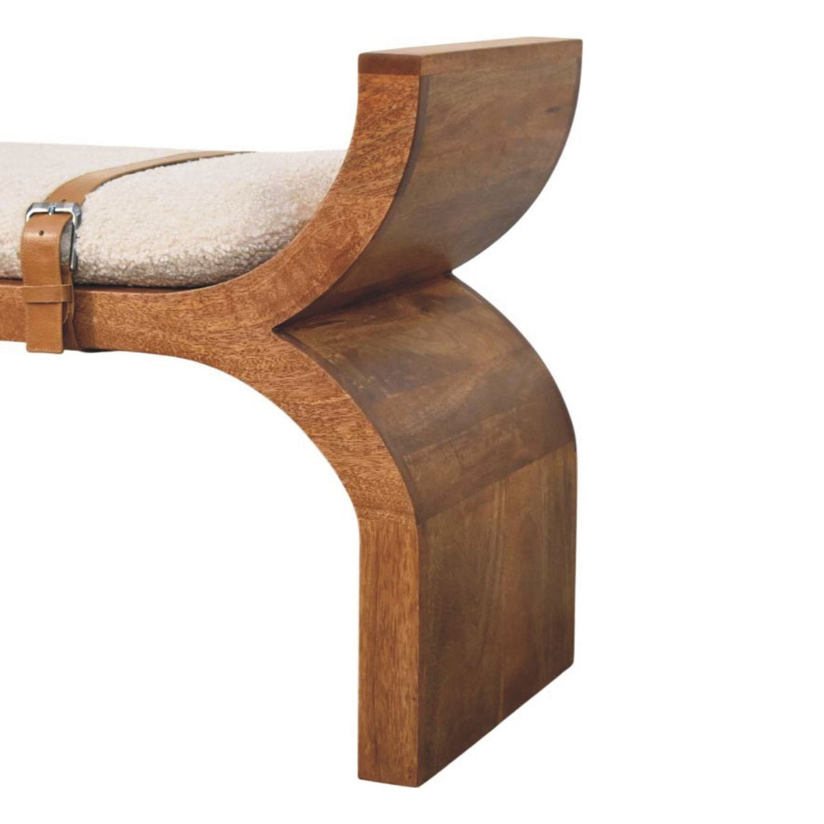 Banc à accoudoirs bouclette et cuir en manguier massif – Ambre – vue 6