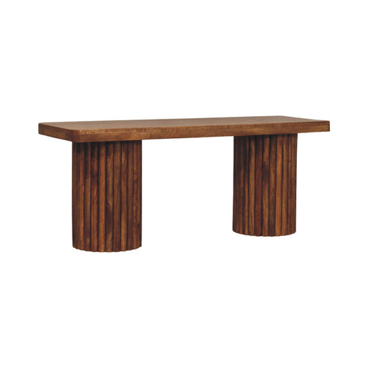 Banc à colonnes cannelées en manguier massif – Ambre – vue 2