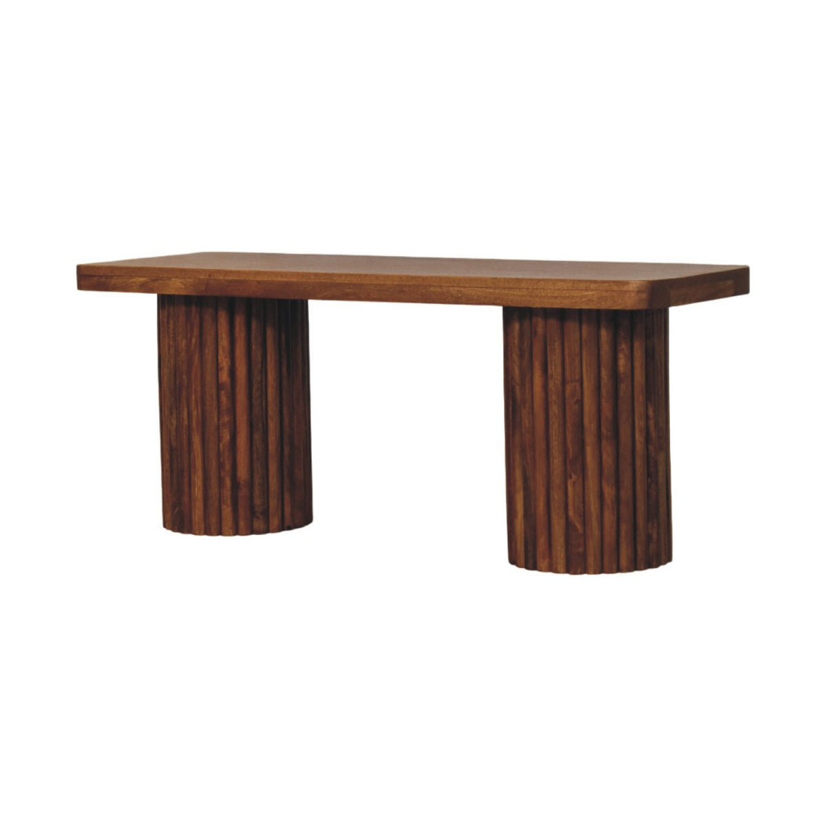 Banc à colonnes cannelées en manguier massif – Ambre – vue 3
