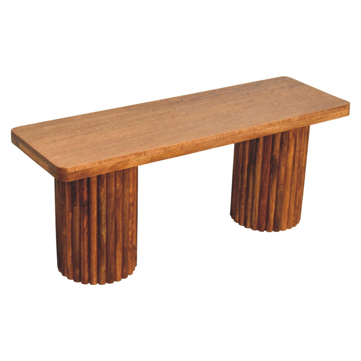 Banc à colonnes cannelées en manguier massif – Ambre – vue 5
