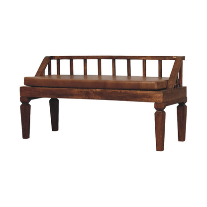 Banc à coussin cuir en manguier massif – Amande grillée – vue 2