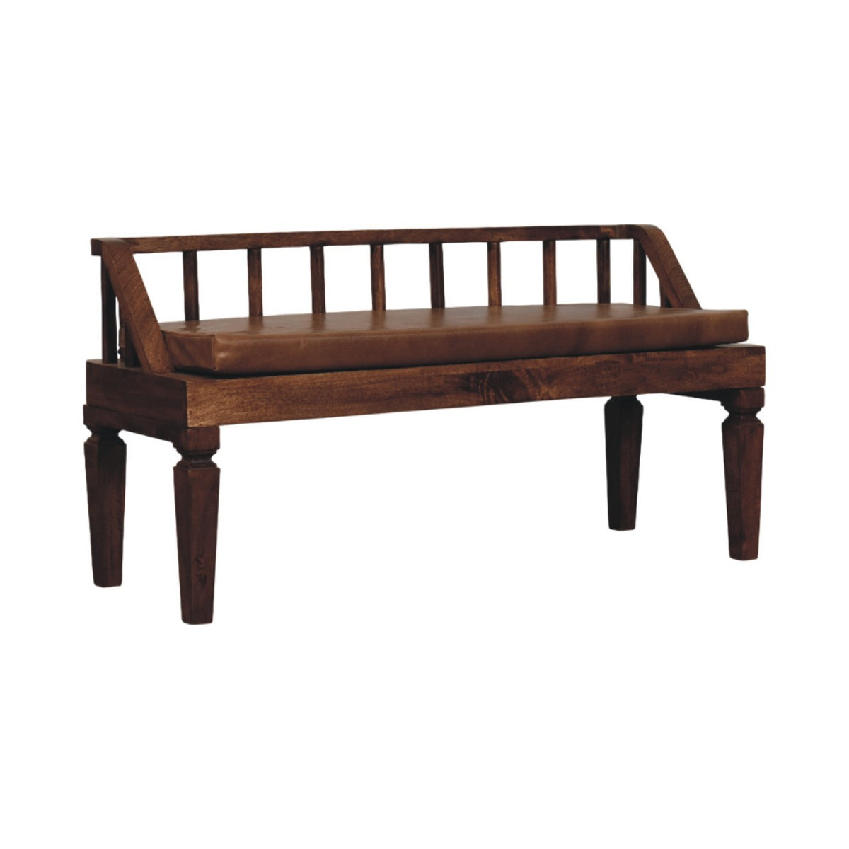 Banc à coussin cuir en manguier massif – Amande grillée – vue 3