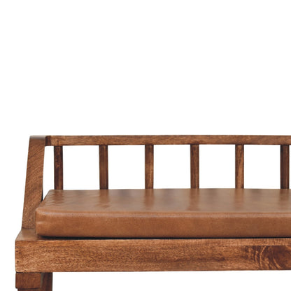 Banc à coussin cuir en manguier massif – Amande grillée – vue 4
