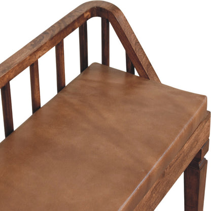 Banc à coussin cuir en manguier massif – Amande grillée – vue 5