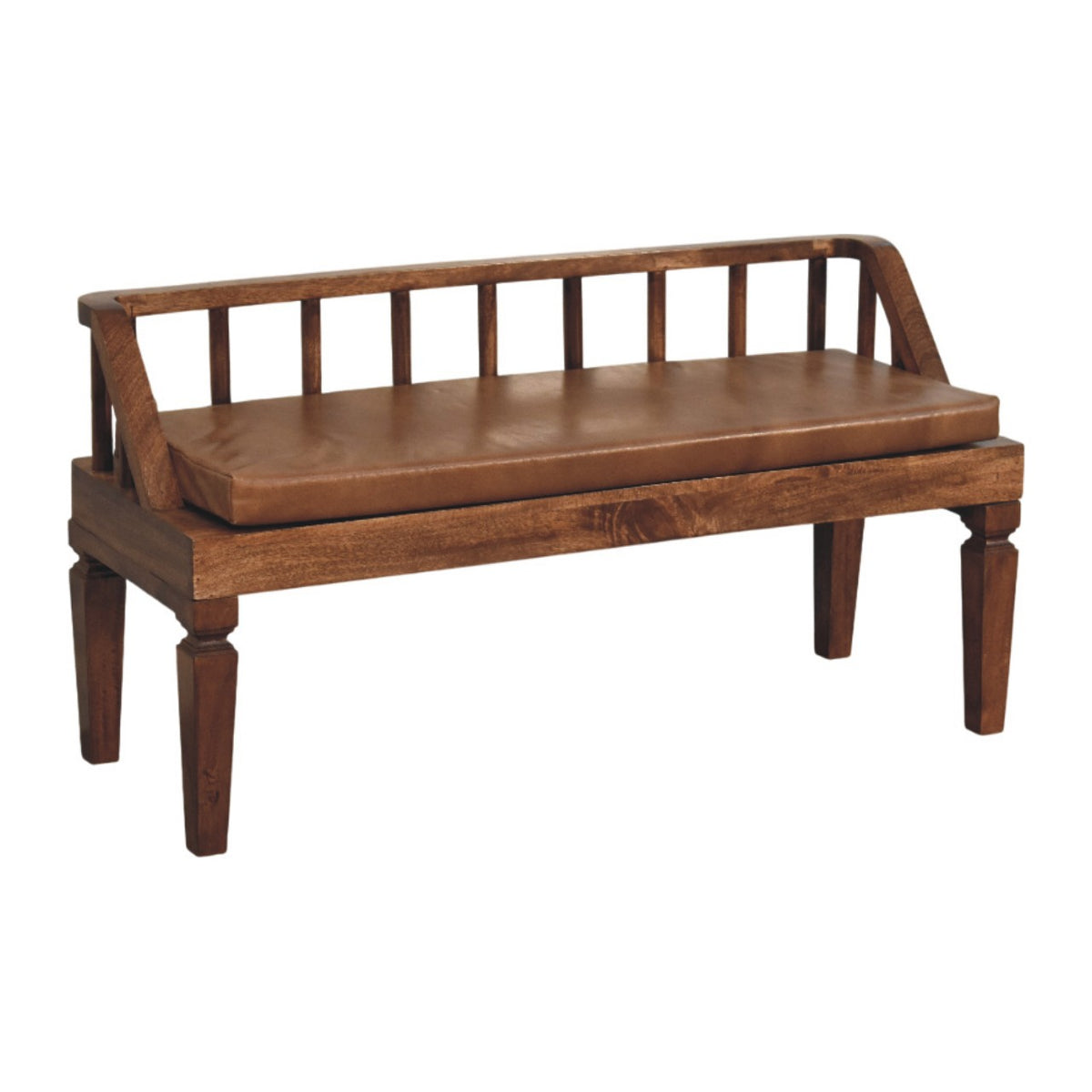 Banc à coussin cuir en manguier massif – Amande grillée – vue 7