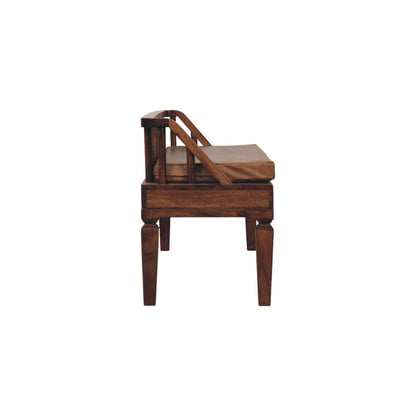 Banc à coussin cuir en manguier massif – Amande grillée – vue 8