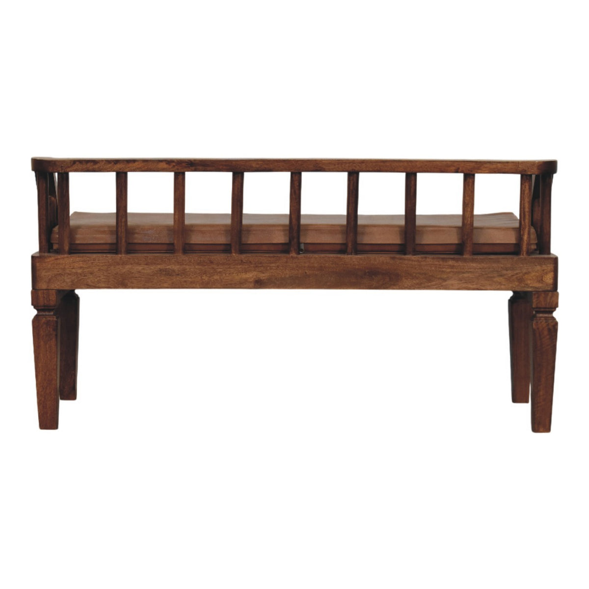 Banc à coussin cuir en manguier massif – Amande grillée – vue 9