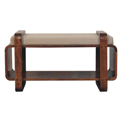 Banc arrondi à coussin de lin en manguier massif – Châtaigne – vue 2