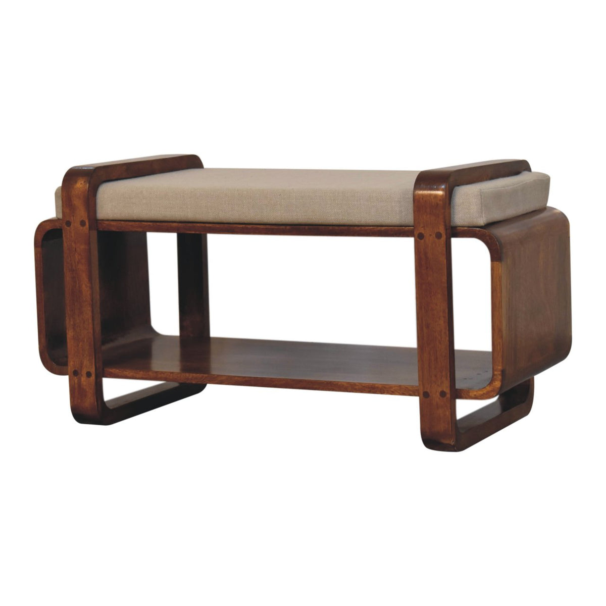 Banc arrondi à coussin de lin en manguier massif – Châtaigne – vue 3