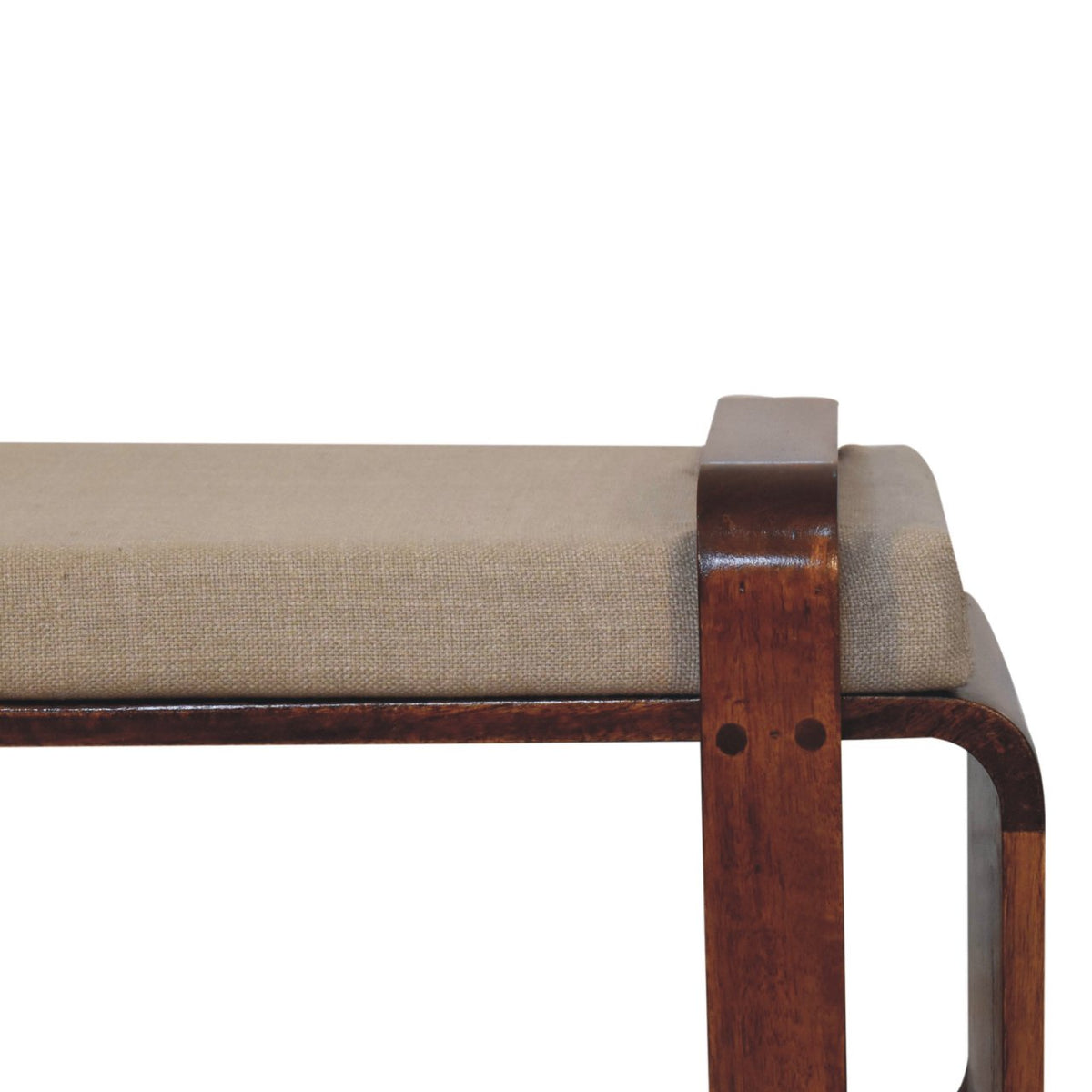Banc arrondi à coussin de lin en manguier massif – Châtaigne – vue 5