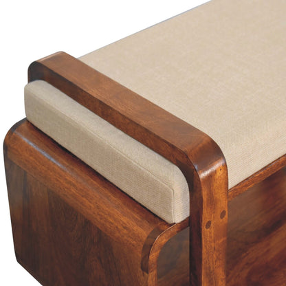 Banc arrondi à coussin de lin en manguier massif – Châtaigne – vue 6