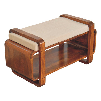 Banc arrondi à coussin de lin en manguier massif – Châtaigne – vue 7