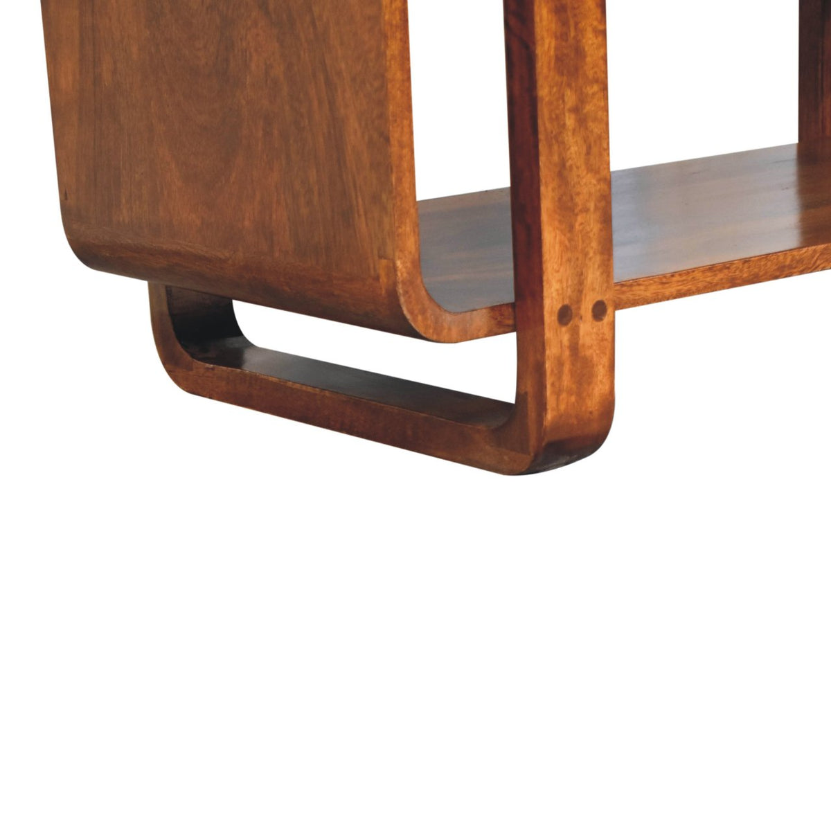 Banc arrondi à coussin de lin en manguier massif – Châtaigne – vue 8